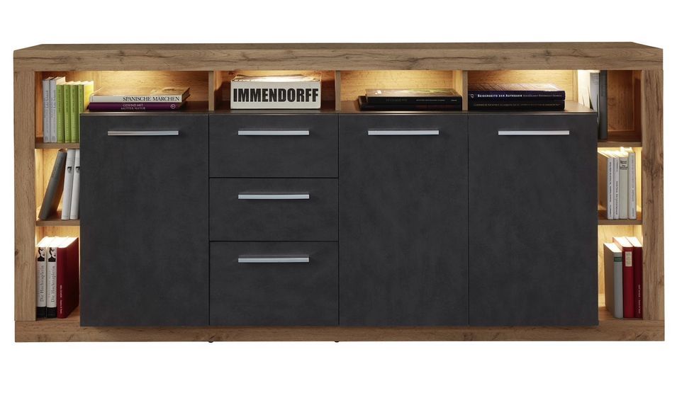 Buffet lumineux chêne Wotan et gris Roska 220 cm - Photo n°1