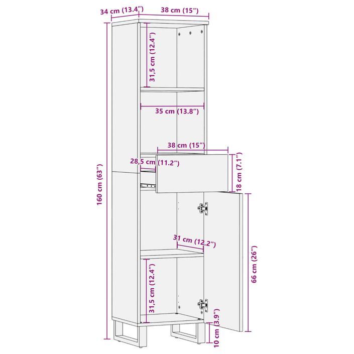 Buffet marron 38x34x160 cm bois massif de manguier - Photo n°11