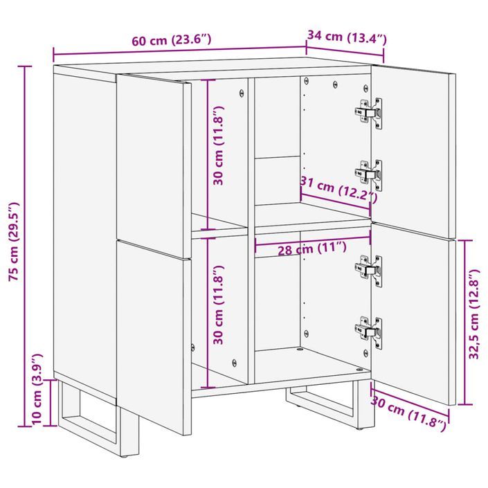 Buffet marron 60x34x75 cm bois massif de manguier - Photo n°10