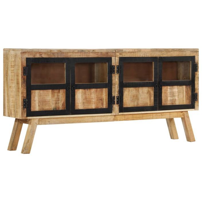 Buffet marron et noir 160x30x76 cm bois massif de manguier - Photo n°11