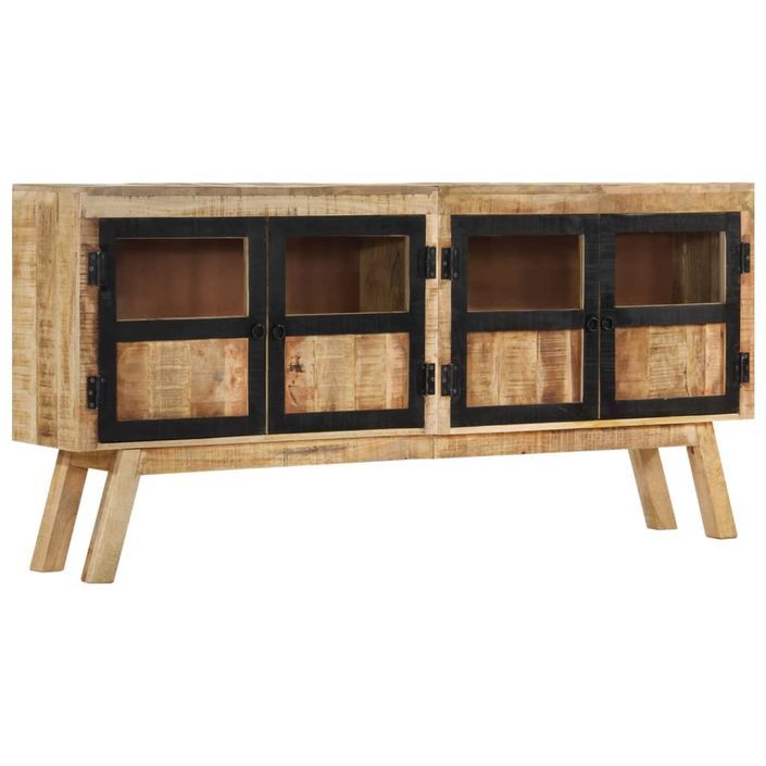 Buffet marron et noir 160x30x76 cm bois massif de manguier - Photo n°12