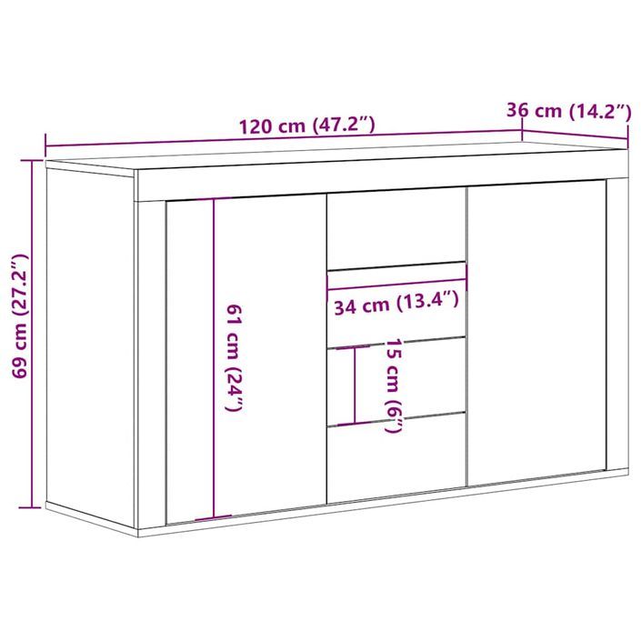 Buffet moderne 2 portes 4 tiroirs Takino 120 cm – Finition mate ou brillante - Photo n°12