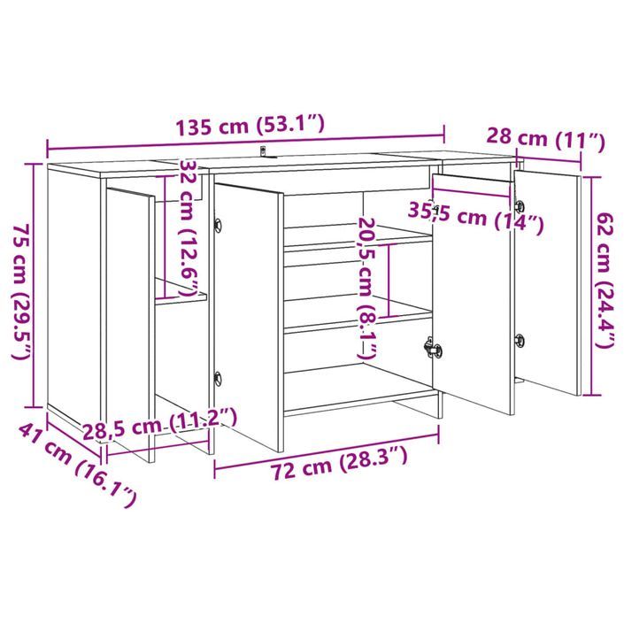 Buffet moderne 4 portes Polina 135 cm – Finition mate ou brillante - Photo n°10