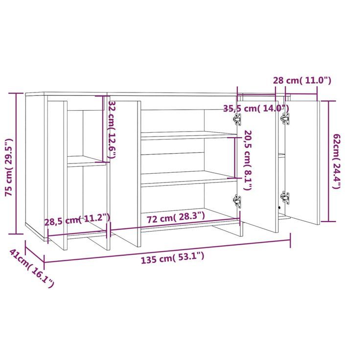 Buffet moderne 4 portes Polina 135 cm – Finition mate ou brillante - Photo n°6