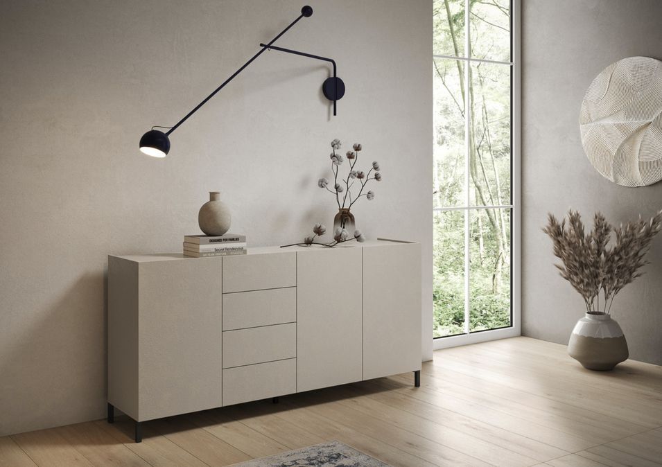 Buffet Moderne Solaria 174 cm en cachemire - 3 portes et 4 tiroirs pour rangement optimisé - Photo n°6