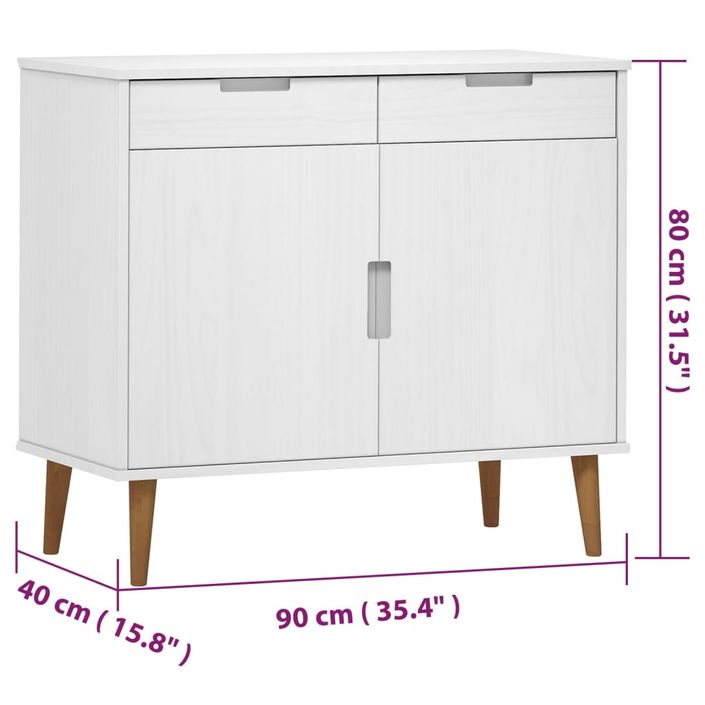 Buffet MOLDE Blanc 90x40x80 cm Bois massif de pin - Photo n°8