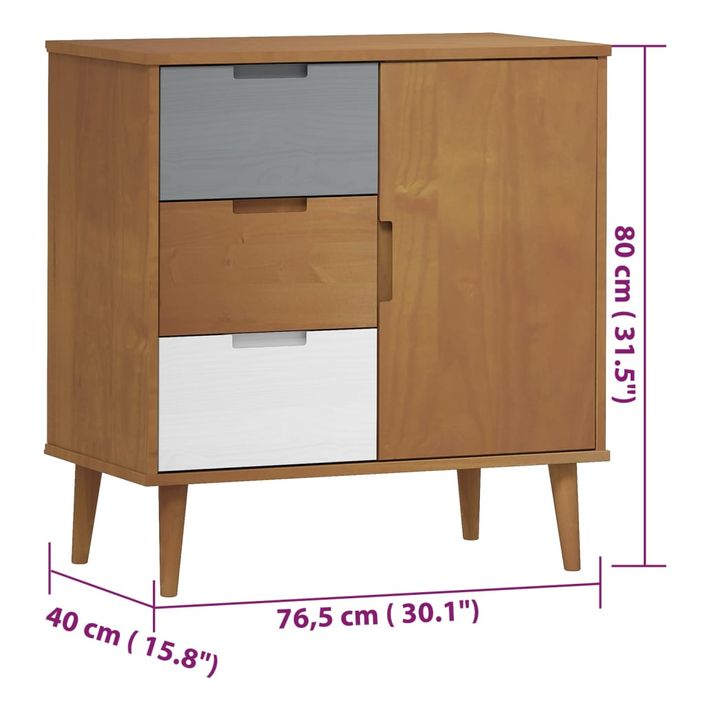 Buffet MOLDE Marron 76,5x40x80 cm Bois massif de pin - Photo n°8