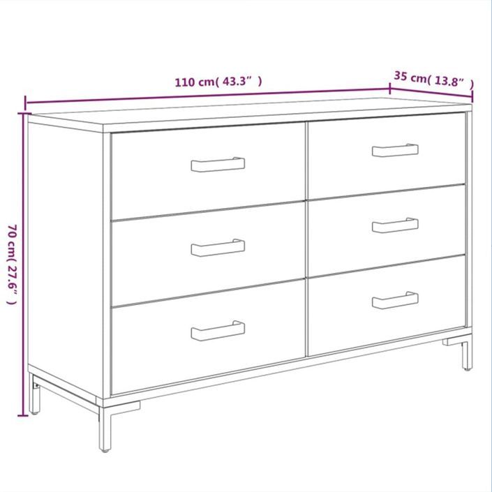 Buffet Noir 110x35x70 cm Bois de pin massif - Photo n°9