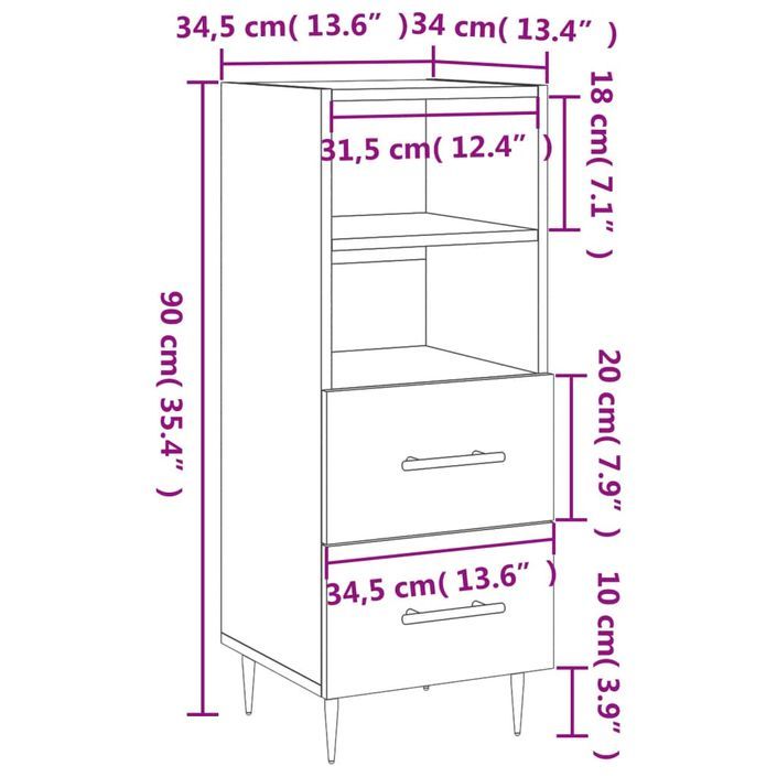 Buffet Noir 34,5x34x90 cm Bois d'ingénierie - Photo n°12