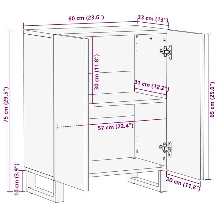 Buffet noir 60x33x75 cm bois massif de manguier - Photo n°11