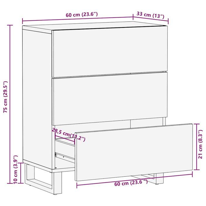 Buffet noir 60x33x75 cm bois massif de manguier - Photo n°11