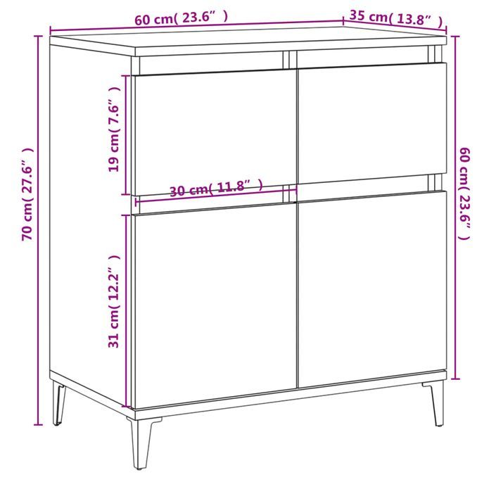 Buffet Noir 60x35x70 cm Bois d'ingénierie - Photo n°10