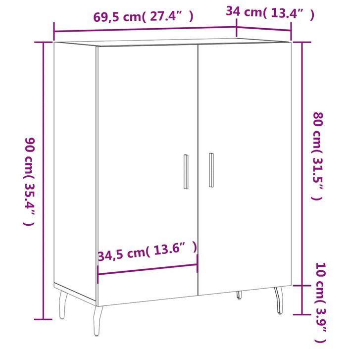 Buffet noir 69,5x34x90 cm bois d'ingénierie - Photo n°12