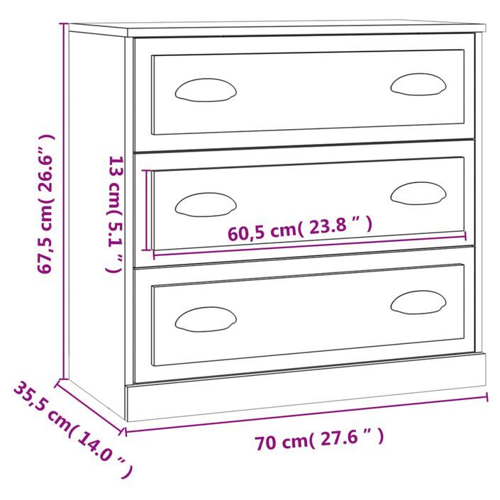 Buffet noir 70x35,5x67,5 cm bois d'ingénierie - Photo n°10