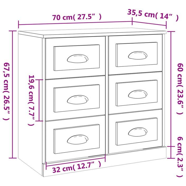 Buffet noir 70x35,5x67,5 cm bois d'ingénierie - Photo n°10