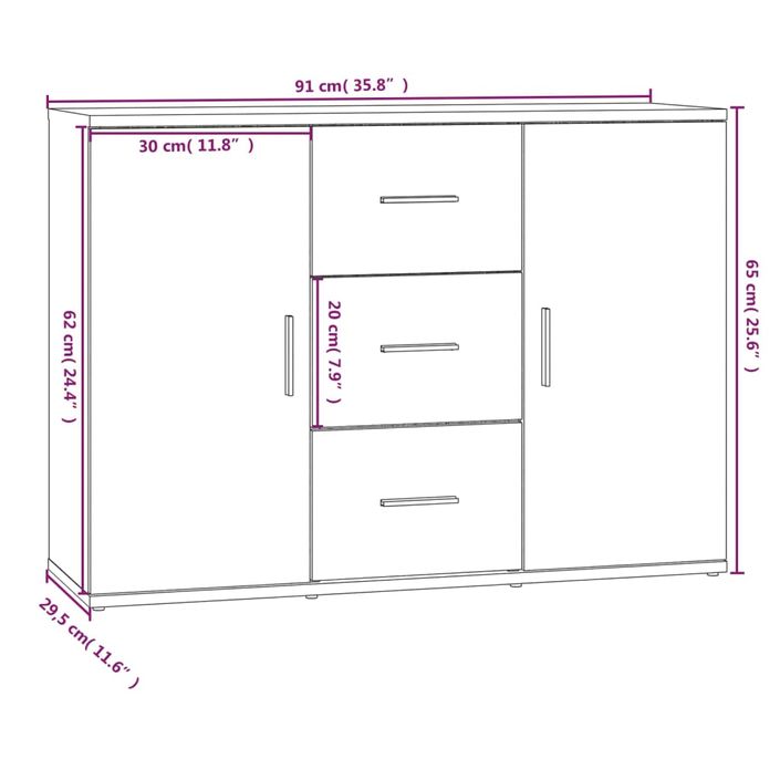 Buffet Noir 91x29,5x65 cm Bois d'ingénierie - Photo n°9