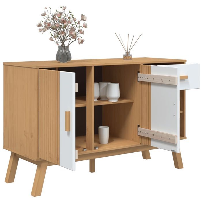 Buffet OLDEN blanc et marron 114x43x73,5 cm bois massif de pin - Photo n°6