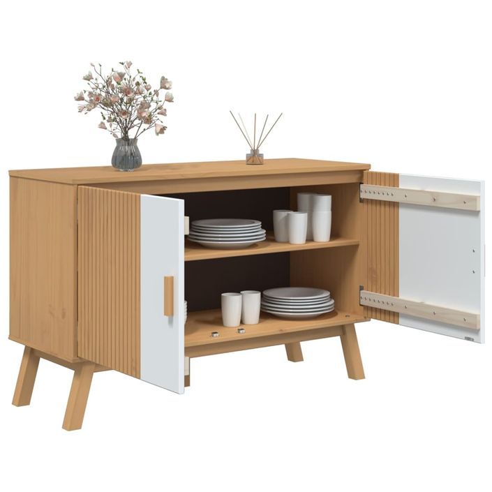 Buffet OLDEN blanc et marron 114x43x73,5 cm bois massif de pin - Photo n°6