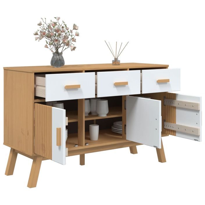 Buffet OLDEN blanc et marron 114x43x73,5 cm bois massif de pin - Photo n°6