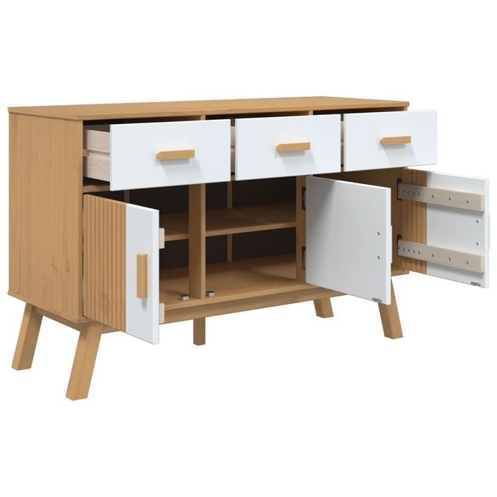 Buffet OLDEN blanc et marron 114x43x73,5 cm bois massif de pin - Photo n°7