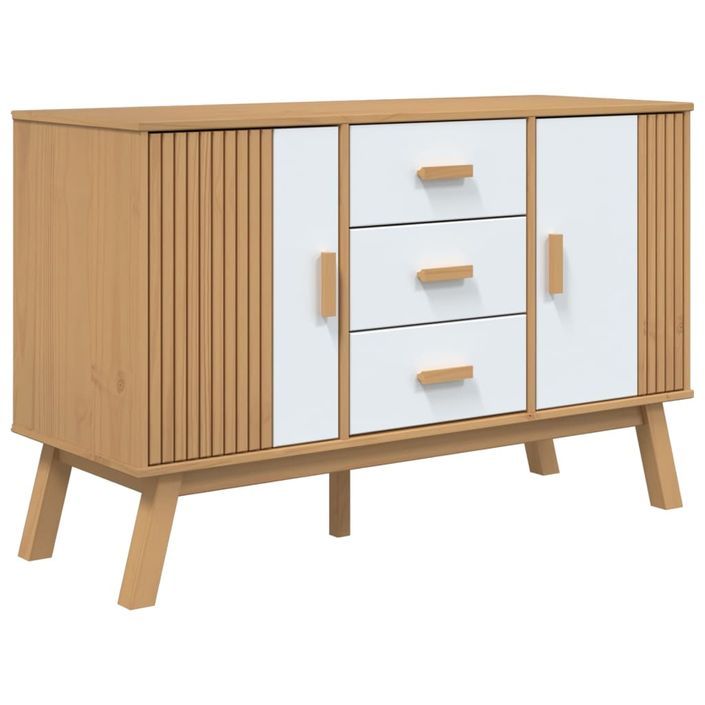 Buffet OLDEN blanc et marron 114x43x73,5 cm bois massif de pin - Photo n°1