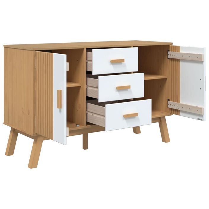 Buffet OLDEN blanc et marron 114x43x73,5 cm bois massif de pin - Photo n°7