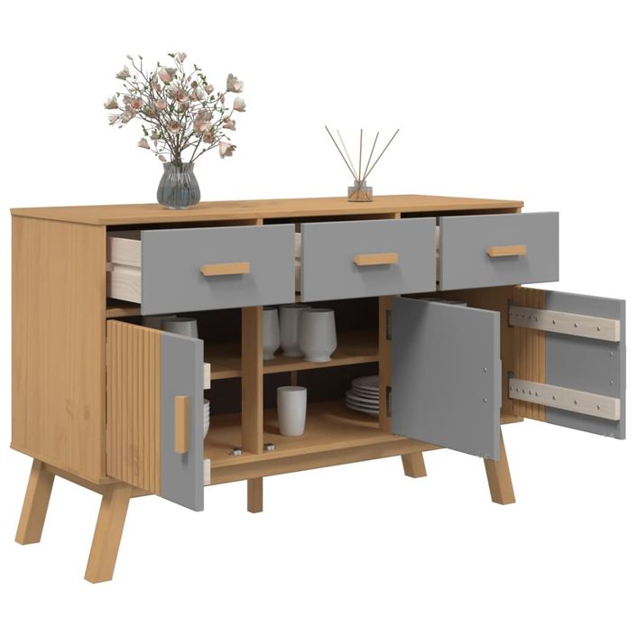 Buffet OLDEN gris et marron 114x43x73,5 cm bois massif de pin - Photo n°6