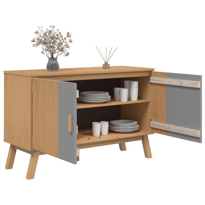 Buffet OLDEN gris et marron 114x43x73,5 cm bois massif de pin - Photo n°6