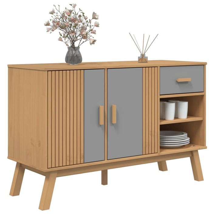 Buffet OLDEN gris et marron 114x43x73,5 cm bois massif de pin - Photo n°5