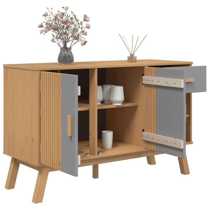 Buffet OLDEN gris et marron 114x43x73,5 cm bois massif de pin - Photo n°6