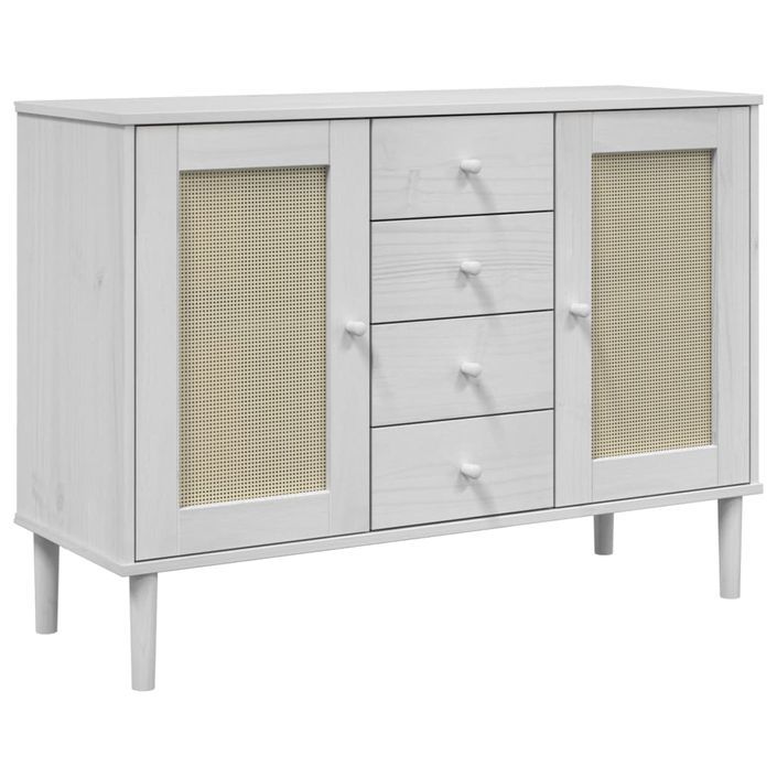 Buffet SENJA aspect rotin blanc 112x40x80cm bois massif de pin - Photo n°1