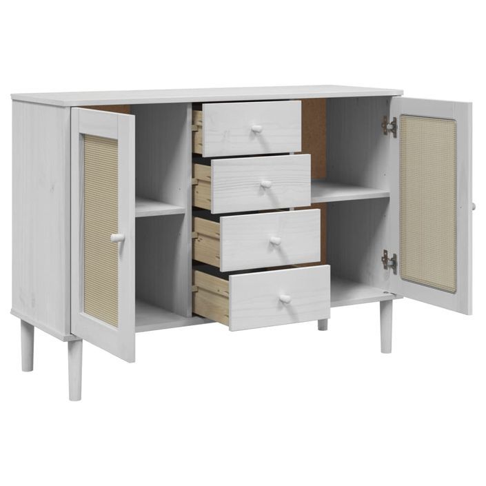 Buffet SENJA aspect rotin blanc 112x40x80cm bois massif de pin - Photo n°6