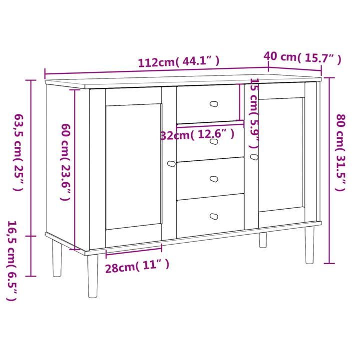 Buffet SENJA aspect rotin blanc 112x40x80cm bois massif de pin - Photo n°10