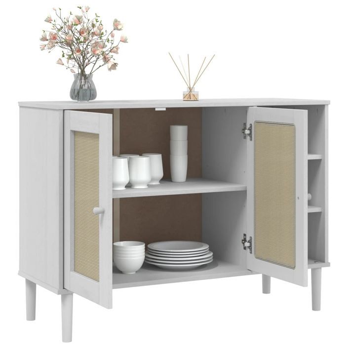 Buffet SENJA aspect rotin blanc 112x40x80cm bois massif de pin - Photo n°4