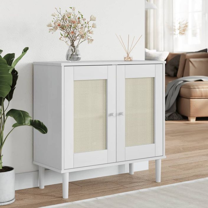 Buffet SENJA aspect rotin blanc 80x35x80 cm bois massif de pin - Photo n°2