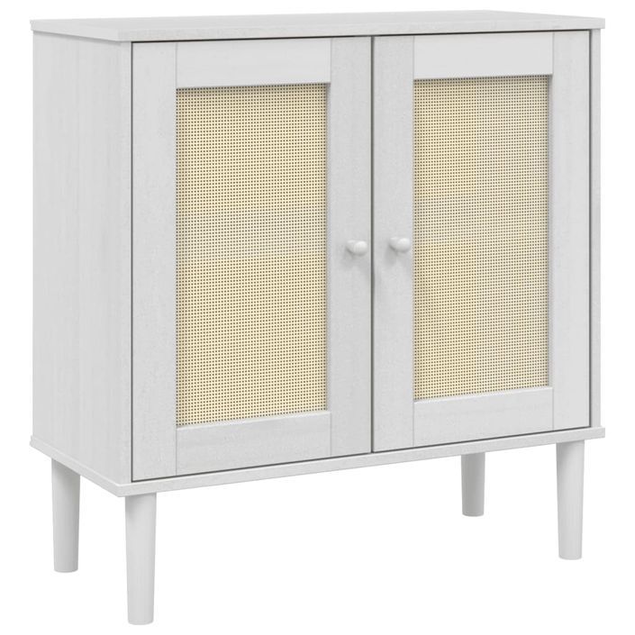 Buffet SENJA aspect rotin blanc 80x35x80 cm bois massif de pin - Photo n°1