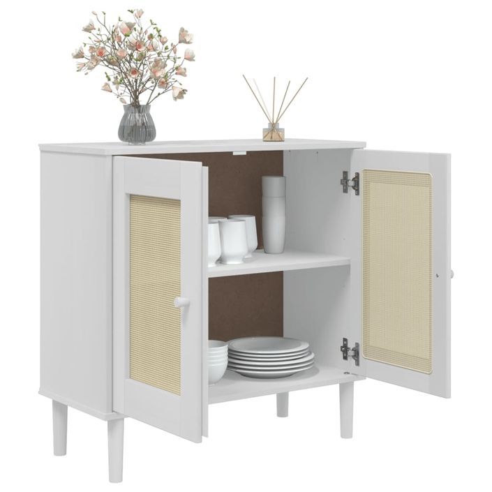 Buffet SENJA aspect rotin blanc 80x35x80 cm bois massif de pin - Photo n°4