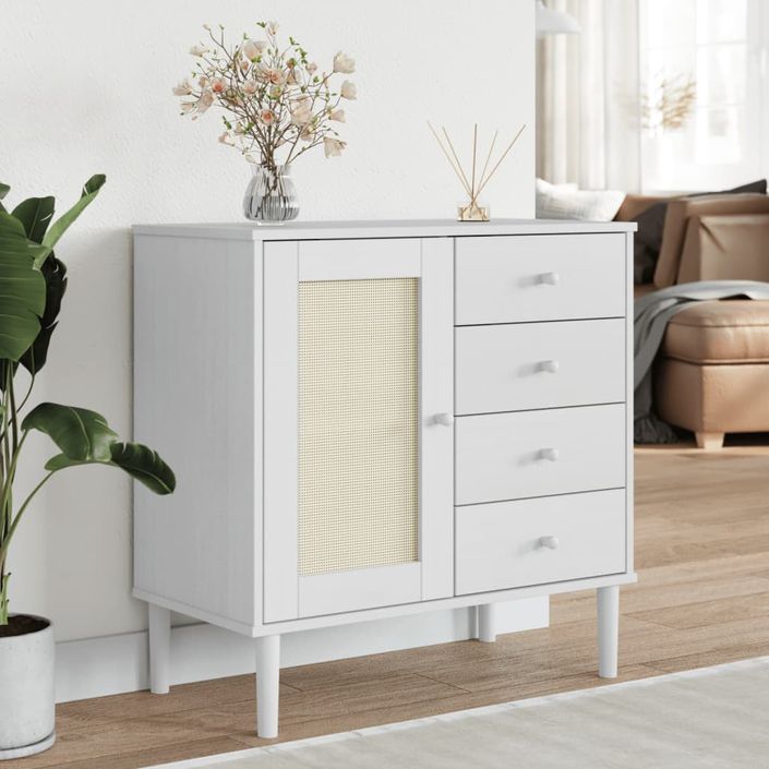 Buffet SENJA aspect rotin blanc 80x40x80 cm bois massif de pin - Photo n°2