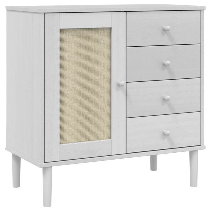 Buffet SENJA aspect rotin blanc 80x40x80 cm bois massif de pin - Photo n°1