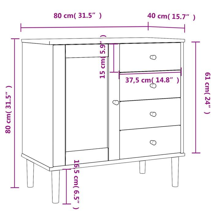 Buffet SENJA aspect rotin blanc 80x40x80 cm bois massif de pin - Photo n°10