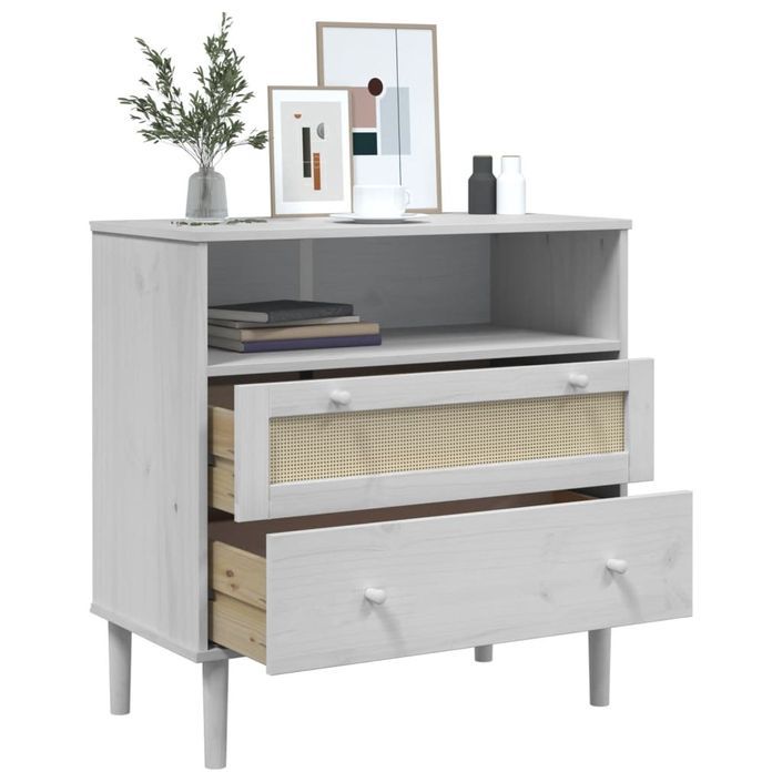 Buffet SENJA aspect rotin blanc 80x40x80 cm bois massif de pin - Photo n°4