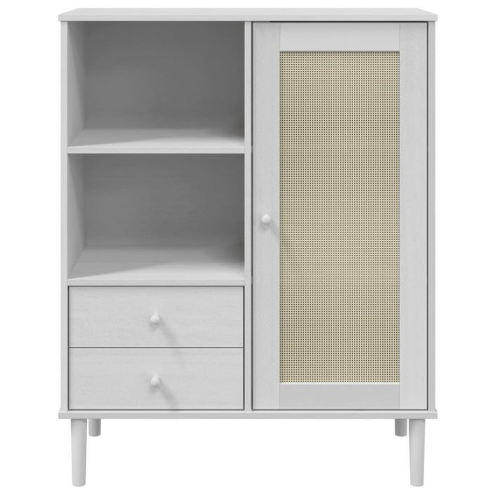 Buffet SENJA aspect rotin blanc 90x40x112cm bois massif de pin - Photo n°5