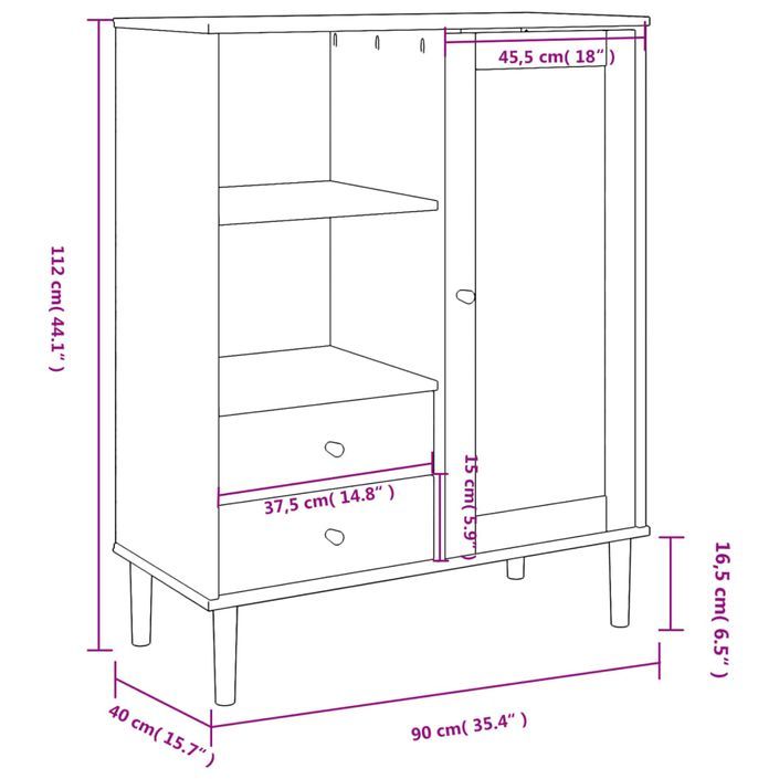 Buffet SENJA aspect rotin blanc 90x40x112cm bois massif de pin - Photo n°10