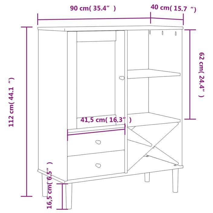 Buffet SENJA aspect rotin blanc 90x40x112cm bois massif de pin - Photo n°10