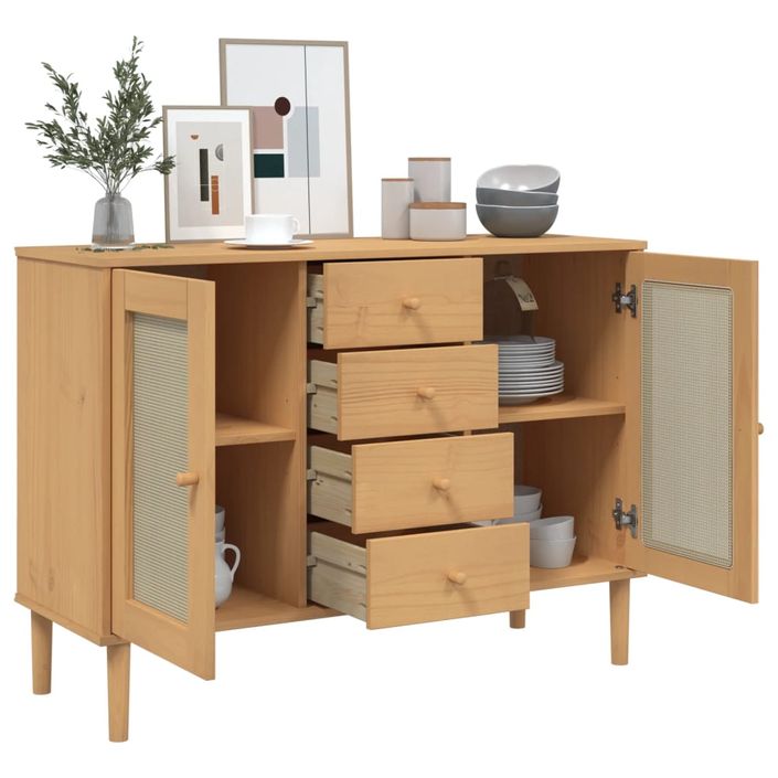 Buffet SENJA aspect rotin marron 112x40x80cm bois massif de pin - Photo n°4