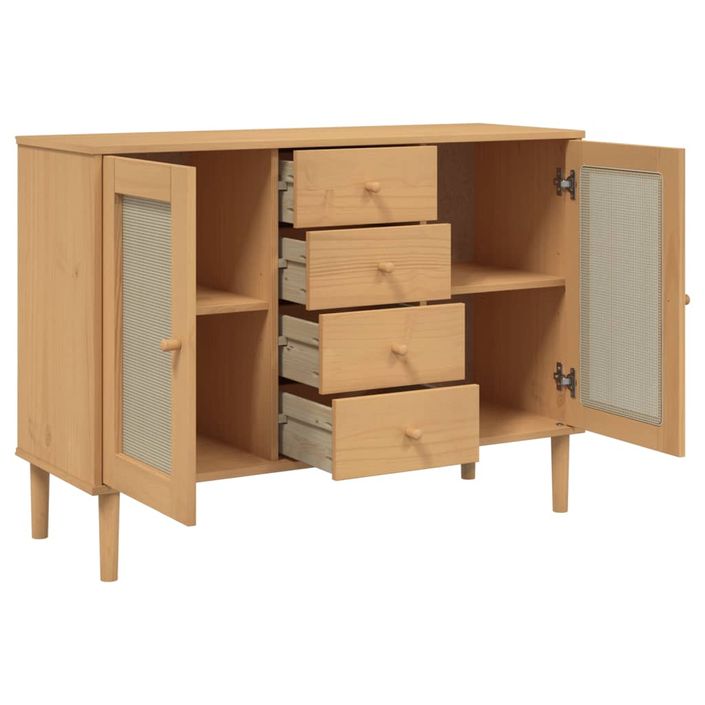 Buffet SENJA aspect rotin marron 112x40x80cm bois massif de pin - Photo n°6