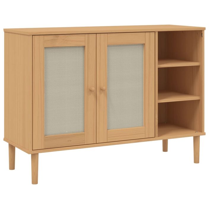 Buffet SENJA aspect rotin marron 112x40x80cm bois massif de pin - Photo n°1