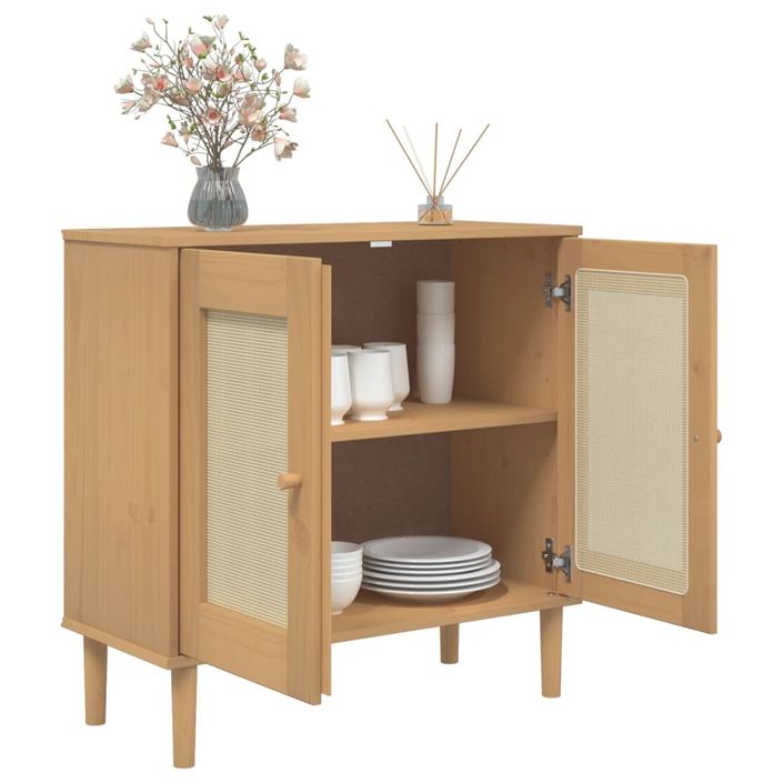 Buffet SENJA aspect rotin marron 80x35x80 cm bois massif de pin - Photo n°4