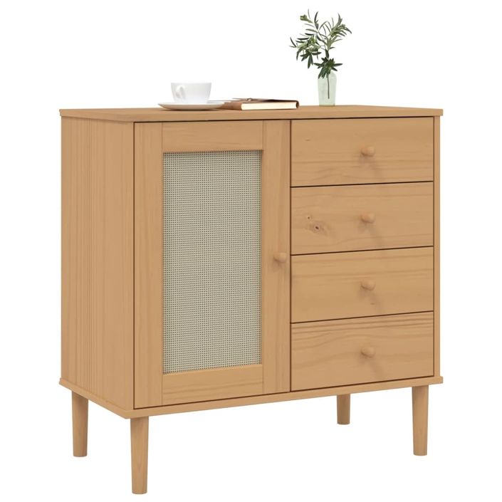 Buffet SENJA aspect rotin marron 80x40x80 cm bois massif de pin - Photo n°3