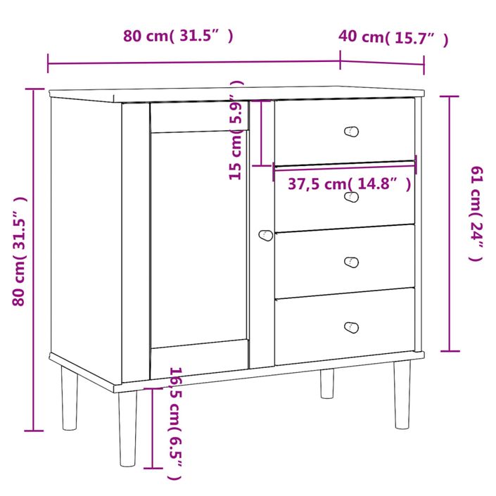 Buffet SENJA aspect rotin marron 80x40x80 cm bois massif de pin - Photo n°10